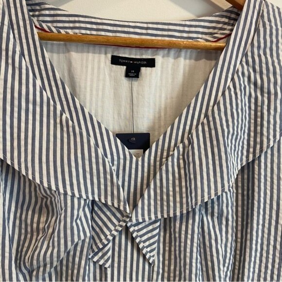 Tommy Hilfiger NWT dress white blue stripes 100%cotton sleeveless V neck size 14 - Picture 10 of 12